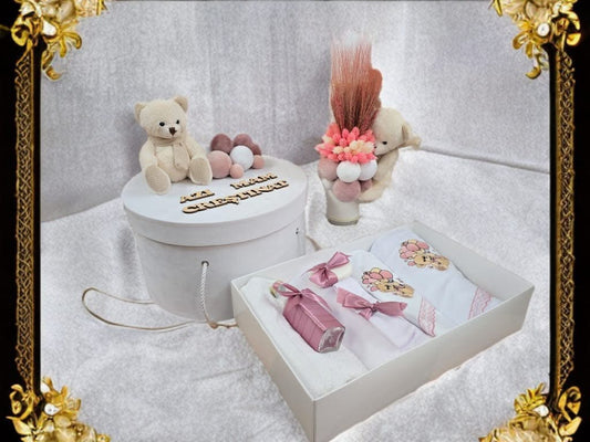 Set Teddy bear powder pink - trusou lumanare cutie - O B S I D I O N
