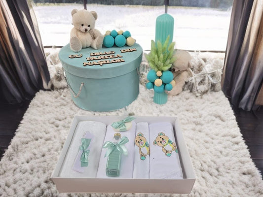 Set TEDDY BEAR turquoise - trusou lumanare cutie
