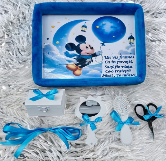 Tavita mot turta catifea buretata si print - royal blue Mickey - O B S I D I O N