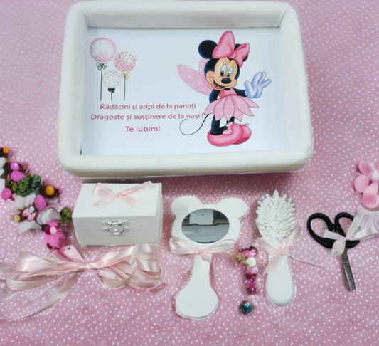 Tavita mot turta catifea buretata si print - white Minnie - O B S I D I O N