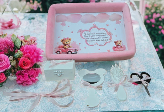 Tavita mot turta catifea buretata si print - powder pink Minnie - O B S I D I O N