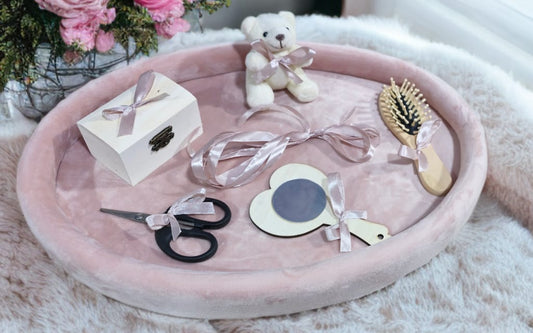 Tavita mot turta catifea buretata ovala - light powder pink - O B S I D I O N