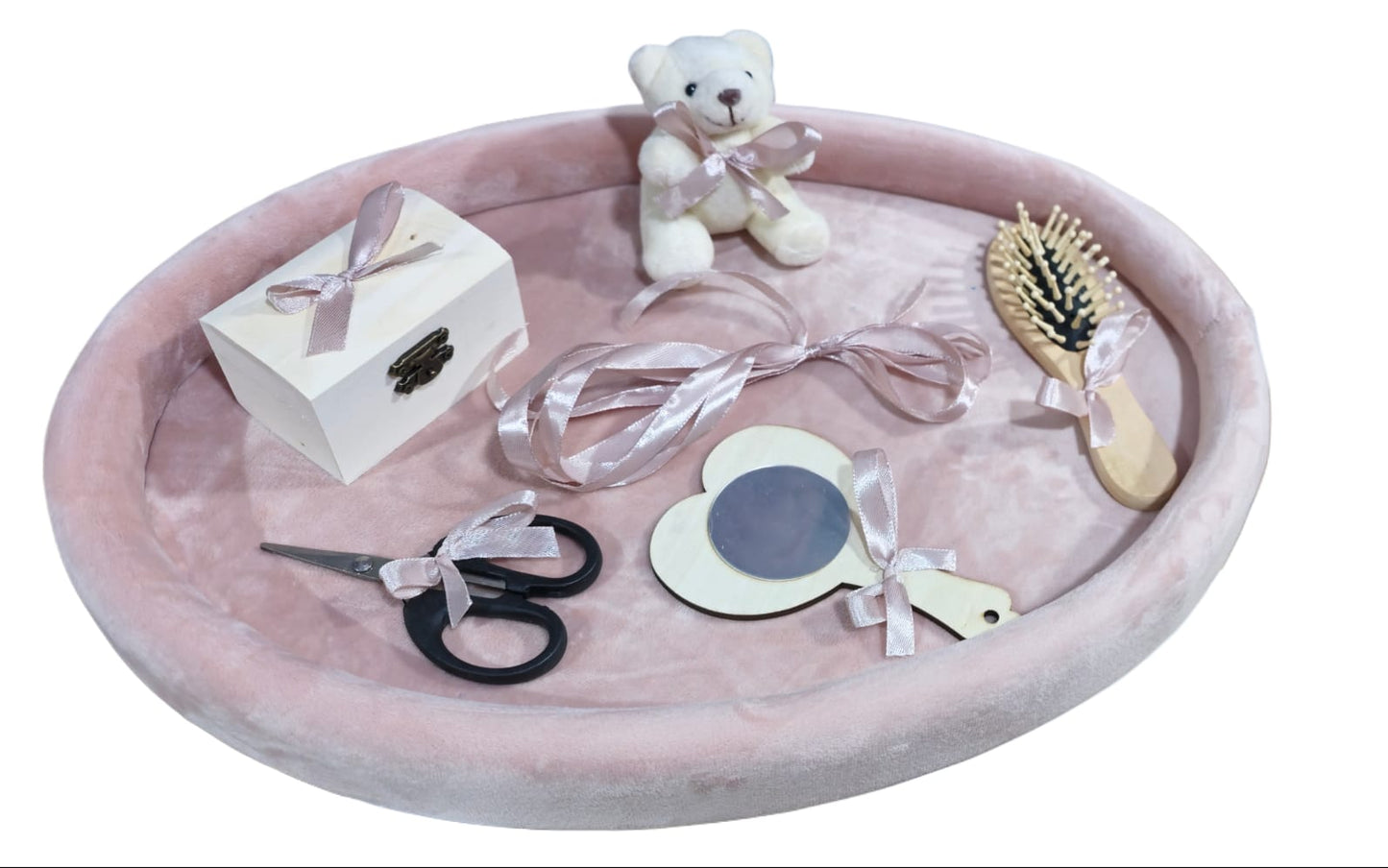 Tavita mot turta catifea buretata ovala - light powder pink - O B S I D I O N