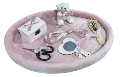 Tavita mot turta catifea buretata ovala - light powder pink - O B S I D I O N