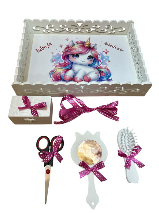 Tavita mot turta plastic dantelat - pink unicorn - O B S I D I O N