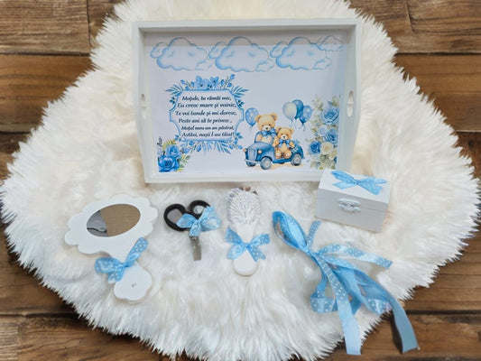 Tavita mot turta print colorata - baby blue teddy car - O B S I D I O N