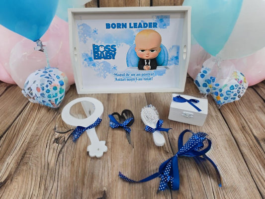 Tavita mot turta print colorata - blue baby boss - O B S I D I O N