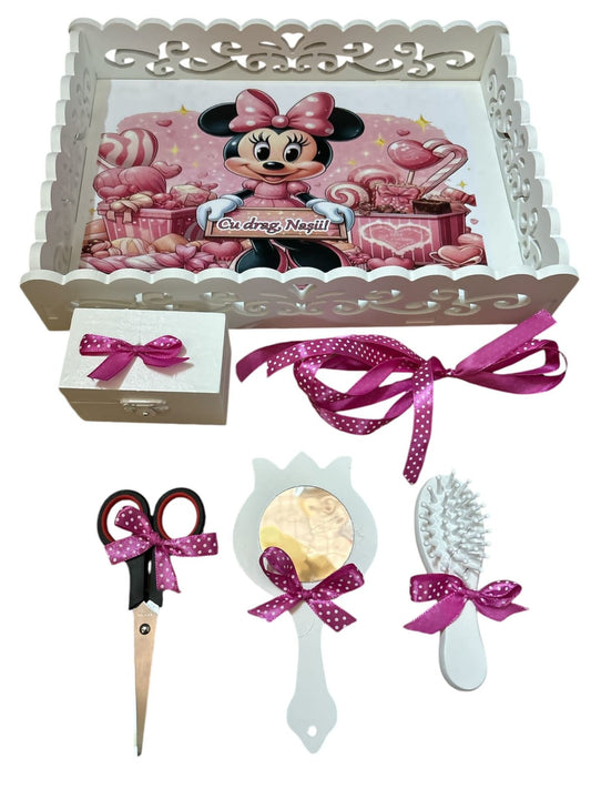 Tavita mot turta plastic dantelat - pink Minnie - O B S I D I O N