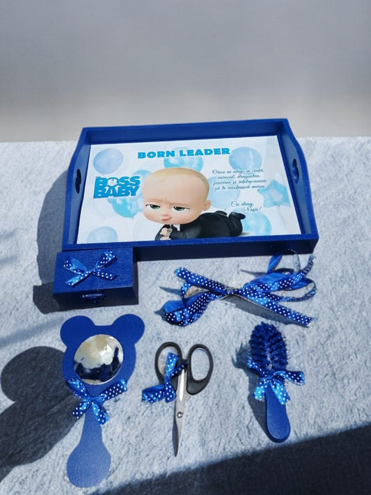 Tavita mot turta print colorata - royal blue baby boss - O B S I D I O N